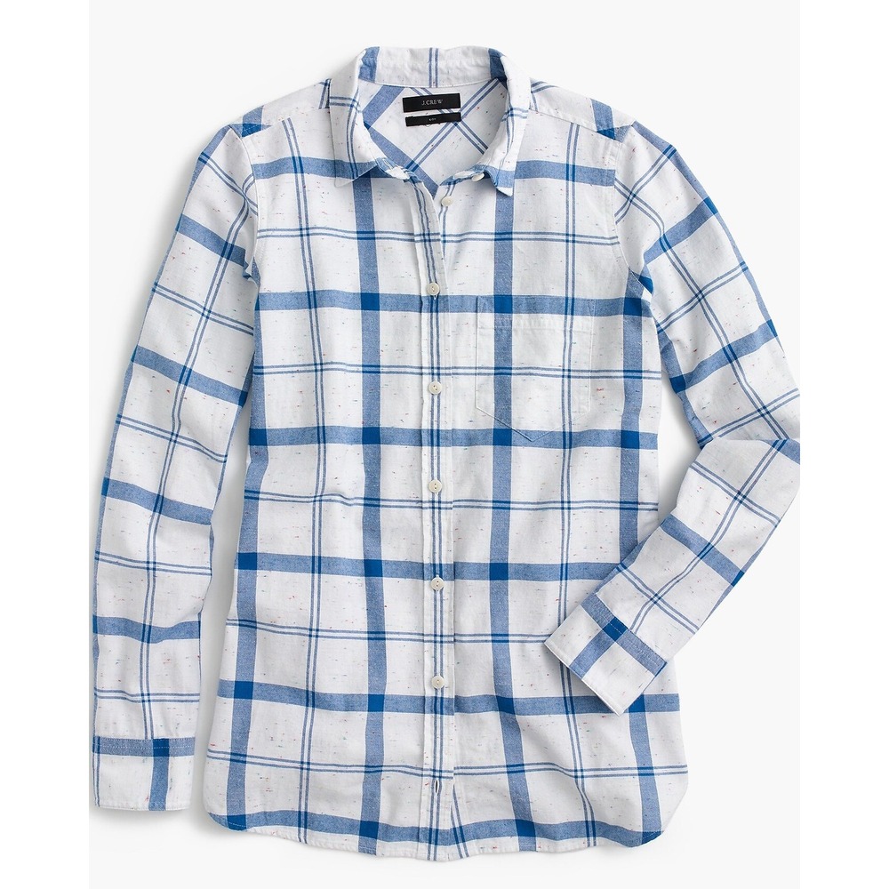 J.Crew Boy Shirt Womens Size 0 Confetti Plaid Long Sleeve Cotton Speckled Cozy